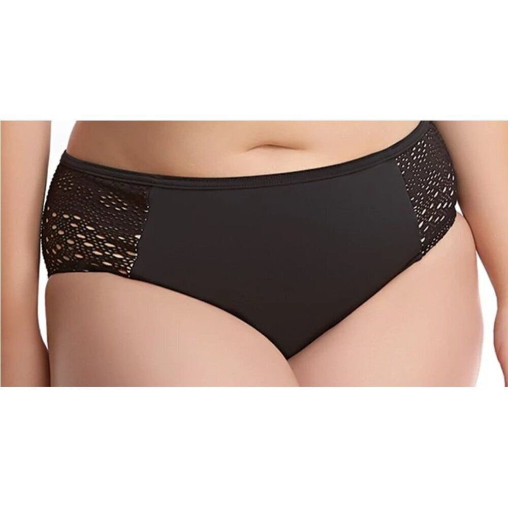 Elomi Indie Womens Plus Size 22 Black Mid Rise Bikini Swim Bottom NWT